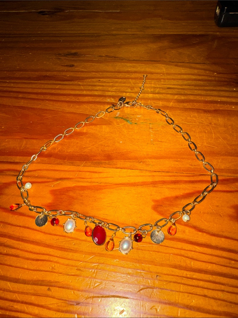 LOFT Gold-Tone Chain Necklace with Red and Pearl Charms